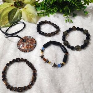 Handmade beaded bracelets with resin pendant necklace